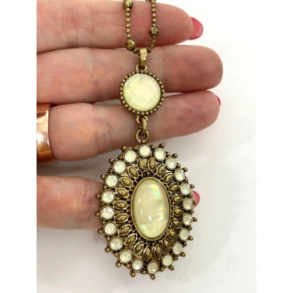 Lucky Brand Pendant Necklace Gold Tone 16” Bead Chain Iridescent Oval & Round - Picture 10 of 16